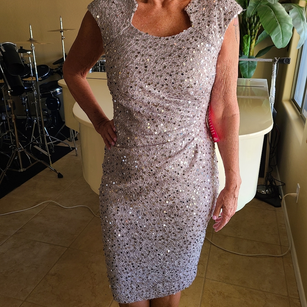 Tahari ASL Sequin Lace Dress - Picture 9 of 15